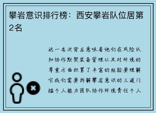 攀岩意识排行榜：西安攀岩队位居第2名