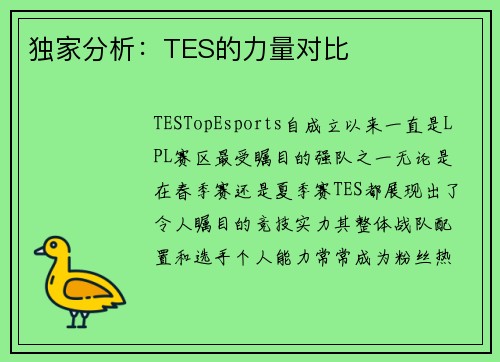 独家分析：TES的力量对比